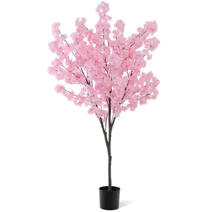 Costway 6.5 FT 2 PCS Tall Artificial Cherry Blossom Tree with 900 Pink Flowers Cement-filled
