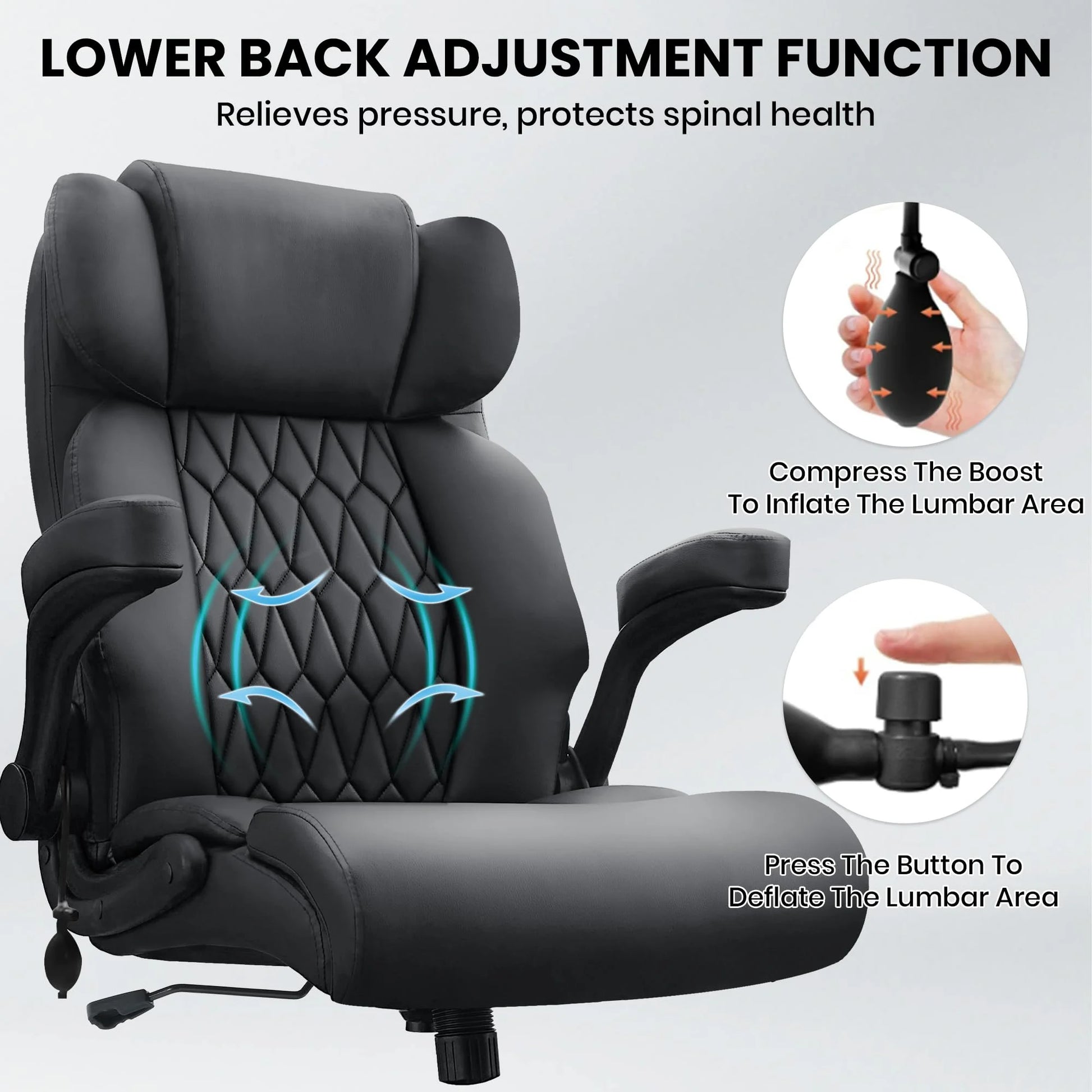 HomeZeer Executive Office Chair, Big and Tall Home Office Chairs 400lbs, High Back Executive Office Chair with Adjustable Flip up Arm, Wide Seat Leather Desk Computer Chairs, Black