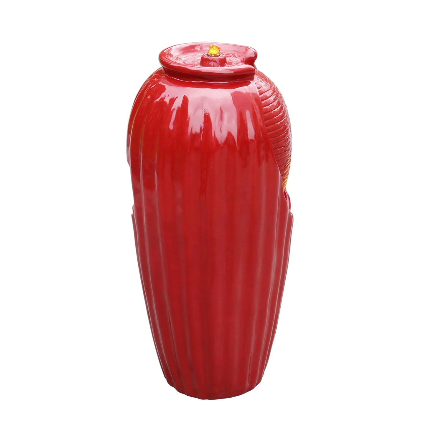 Teamson Home Indoor/Outdoor Contemporary Glazed Contoured Vase Water Fountain with LED Lights, Red