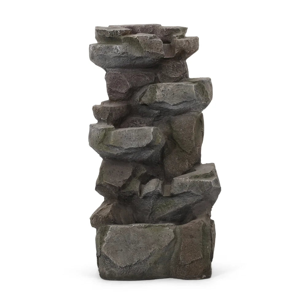 Holaki 23.5" H Outdoor Fountain,4-Tire Waterfall Flow Floor Fountain with LED Light for Patio,Gadern,Backyard,Art Home Decoration,Light Brown