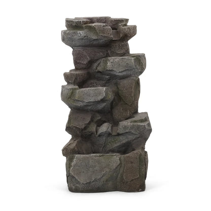 Holaki 23.5" H Outdoor Fountain,4-Tire Waterfall Flow Floor Fountain with LED Light for Patio,Gadern,Backyard,Art Home Decoration,Light Brown