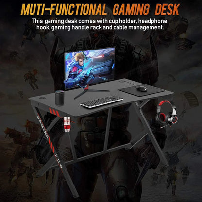 BestOffice Gaming Desk Computer Desk Home Office Desk Racing Style Study DeskExtra Large Modern Ergonomic PC Carbon Fiber Writing Desk Table with Cup Holder Headphone Hook,Red