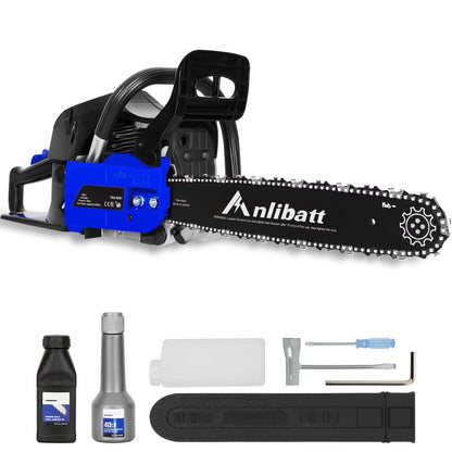 ANLIBATT Gas Chainsaw 18" 46cc 2.4HP 2-Cycle Gasonline Powered Handheld Cordless Chain Saw Petrol Automatic Oiler for Farm Garden Trees Wood Cutting