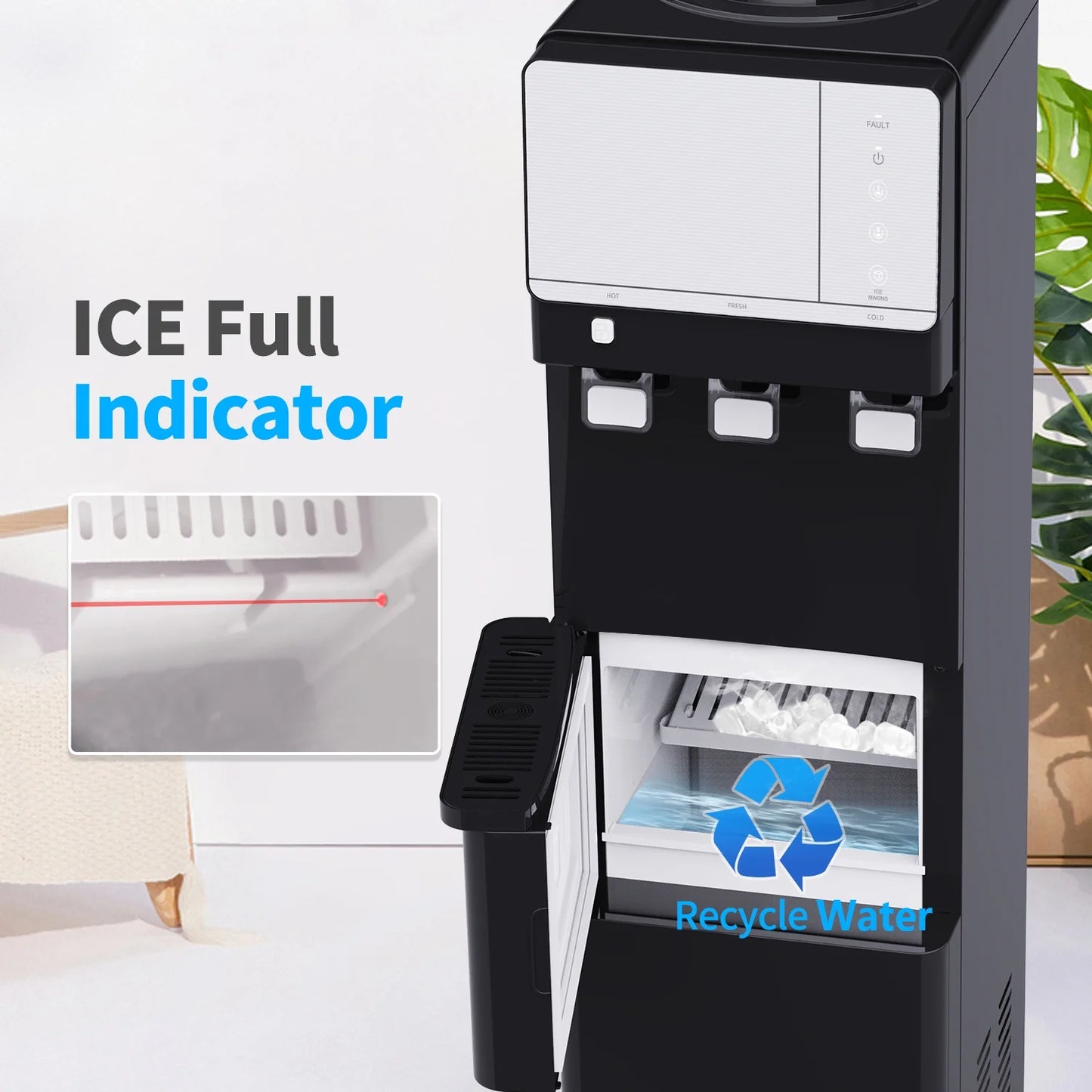 SOOPYK Hot and Cold Water Cooler Dispenser with Ice Maker for 5 Gallon Bottle 27 lbs in 24 hrs Perfect for Home Office white