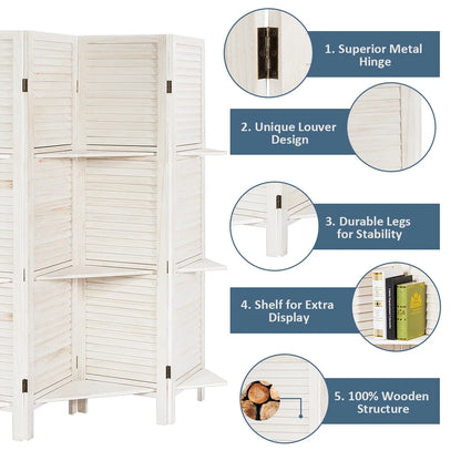 Costway 4 Panel Folding Room Divider Screen W/3 Display Shelves 5.6 Ft Tall