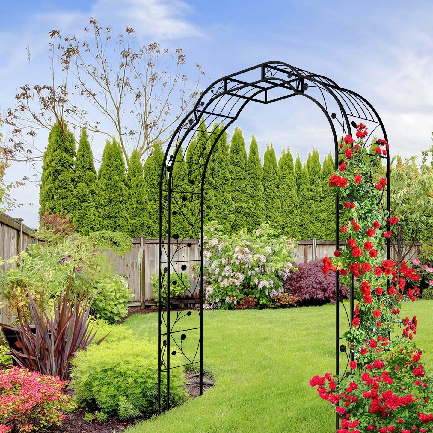 Metal Garden Arch 8.2 Feet High x 6.2 Feet Wide Trellis for Climbing Plants and Outdoor Decor