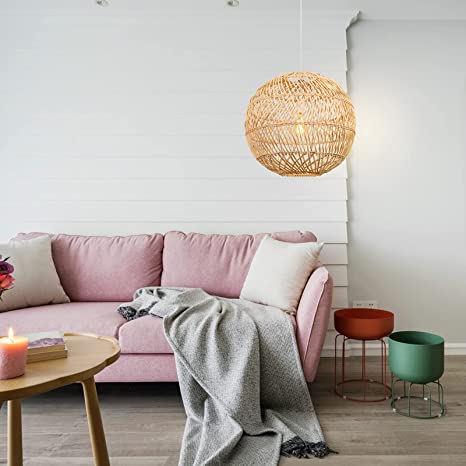 Arturesthome Rattan Pendant Lights Globe Hand Woven Boho Light Fixtures for Living Room Natural 19.5" x 17.9"