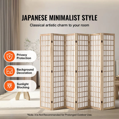 KFFKFF Space Separator, 6-Panel Oriental Style Room Separator, Wooden Foldable Indoor Privacy Barrier, Oriental Style Portable Decorative Panels, Ideal for Home Office, Dining Area & Sleeping