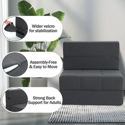 Folding Sofa Bed, 7 inch Memory Foam Floor Couch, Convertible Sleeper Foldable Mattress Futon Sofa for Living Room/Home Office/Guest Beds/Apartment/Upstairs Loft, Dark Gray, Single