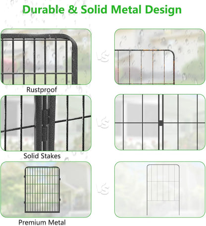 Jhsomdr Garden Fence Outdoor 22ft(L)32in(H) No Dig Fence Panels with Gate, 10 Panels Decorative Garden Fencing Metal Animal Barrier Fence Flower Bed Fencing for Patio Backyard