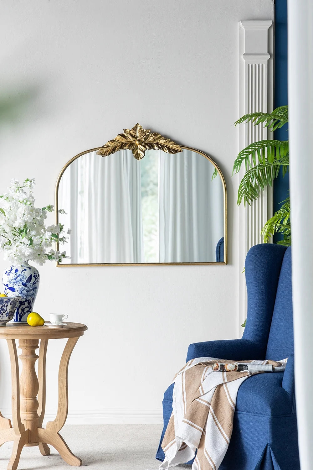 A& B Home Arched Gold Wall Mirror with Leaf Accent 39.6" x 2" x 35"