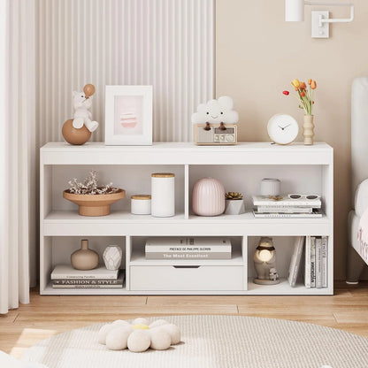 IdealHouse 5-Cube Kids Storage Organizer with Drawer, Wooden Toy Storage Cabinet for Playroom, Nursery, Classroom - White Wood Finish