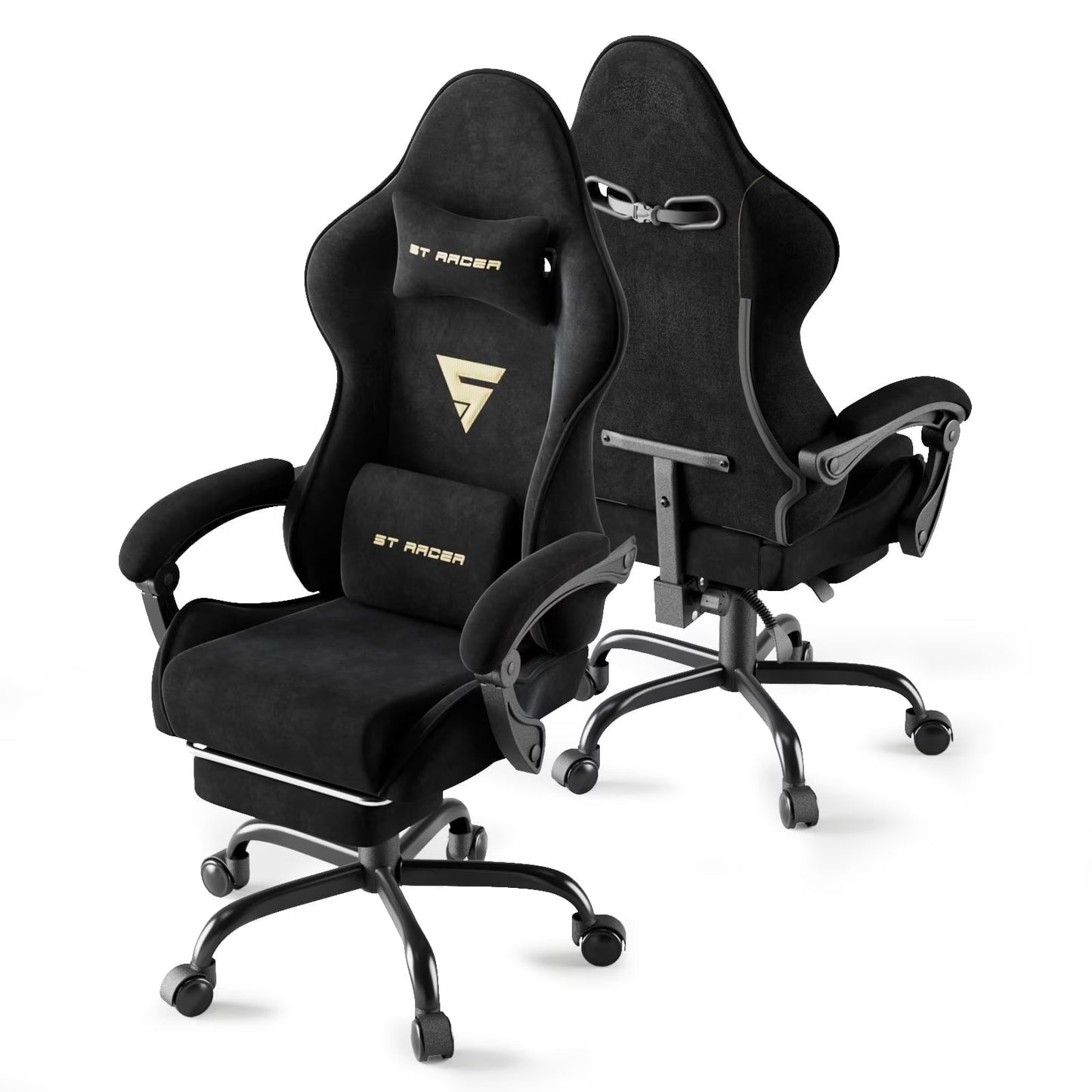 Huracan Velvet Fabric Gaming Chair High Back Computer Chair with Footrest and Lumbar Cushion Ergonomic PC Gamer Chiar for Adults Racing Video Gaming Chair for Home Office,Beige
