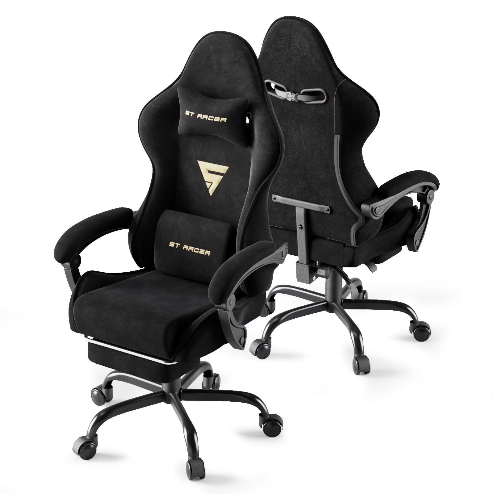 Huracan Velvet Fabric Gaming Chair High Back Computer Chair with Footrest and Lumbar Cushion Ergonomic PC Gamer Chiar for Adults Racing Video Gaming Chair for Home Office,Beige