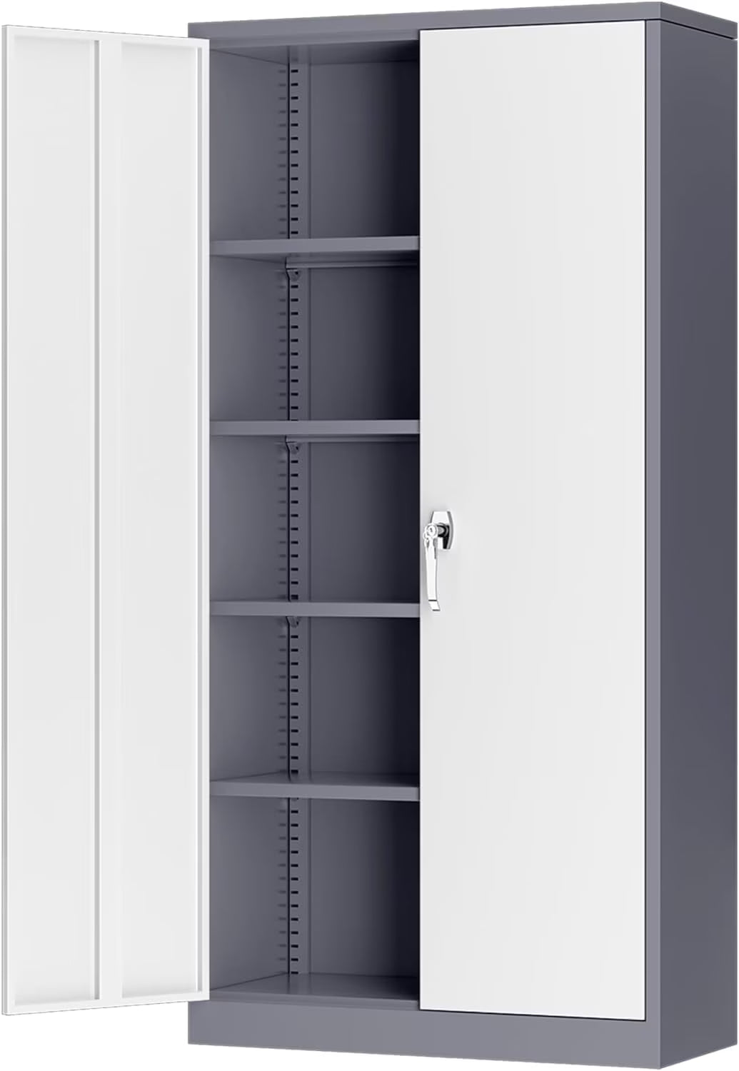 SUNCROWN Garage Storage Cabinets with Doors and Shelves, New Grey Steel Tool Locking Cabinet, Metal Storage Cabinet for Home Office, Warehouse, School