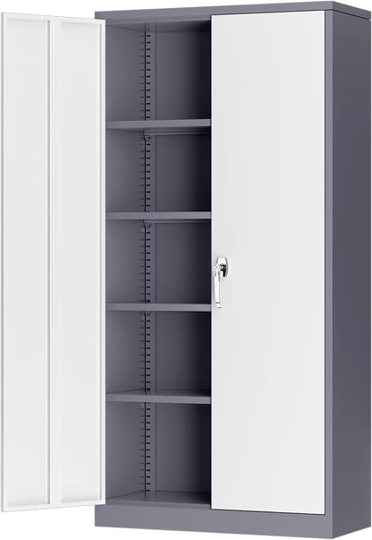SUNCROWN Garage Storage Cabinets with Doors and Shelves, New Grey Steel Tool Locking Cabinet, Metal Storage Cabinet for Home Office, Warehouse, School