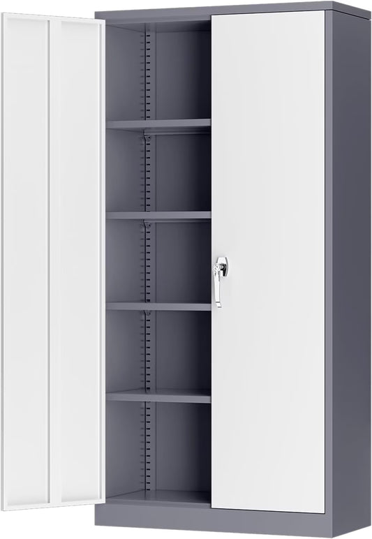 SUNCROWN Garage Storage Cabinets with Doors and Shelves, New Grey Steel Tool Locking Cabinet, Metal Storage Cabinet for Home Office, Warehouse, School