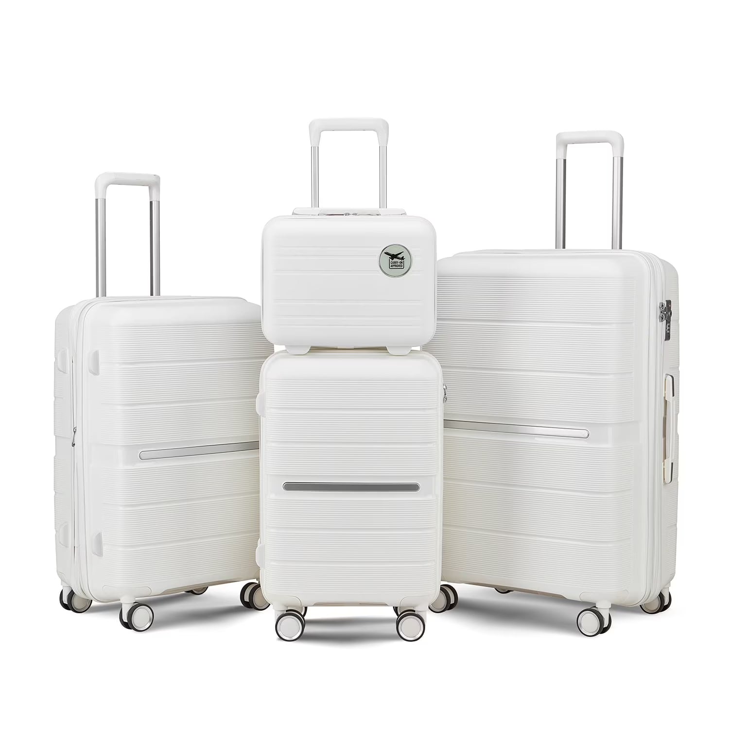 4 Piece Luggage Set, Expandable Lightweight Suitcase Set, PP Materials Travel Luggage with TSA Lock Spinner Wheels, White (14/20/24/28)