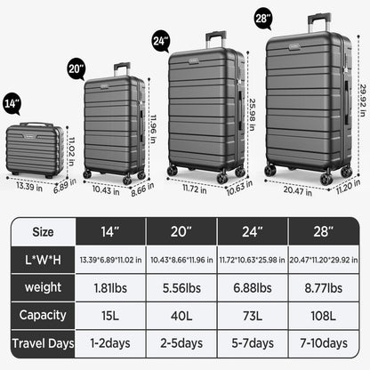 11Pcs Luggage Sets, ABS Hardshell Suitcase w/Dual 360° Spinner Wheels & TSA Lock, Lightweight Durable Hardside Carry on Luggage for Travel, Deep Black