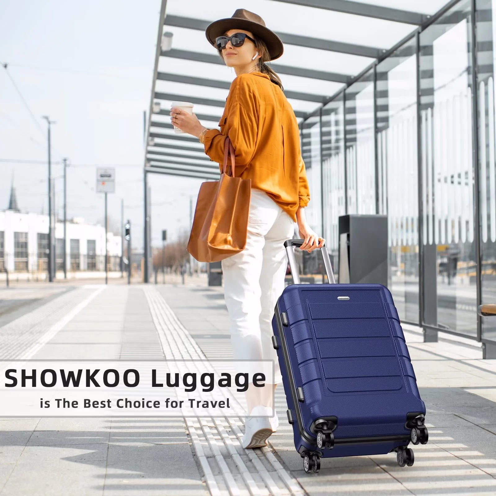 SHOWKOO 20" Carry-on Durable PC+ABS Hardside Luggage with Spinner Wheels TSA Lock (Blue)