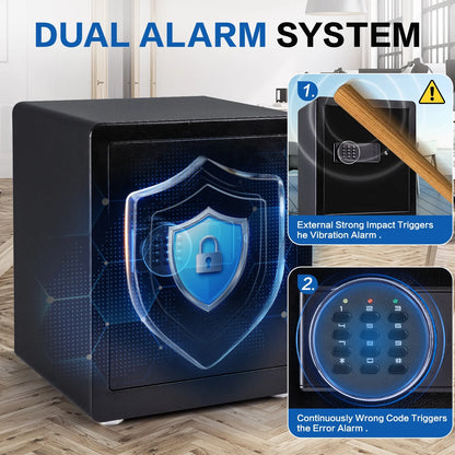 2.0 Cubic Feet Security Safe Box, Dual Alarm System, W/Electronic Digital Keypad, LED Light for Home Office Hotel Use 15"D x 12.2W" x 17.7"H