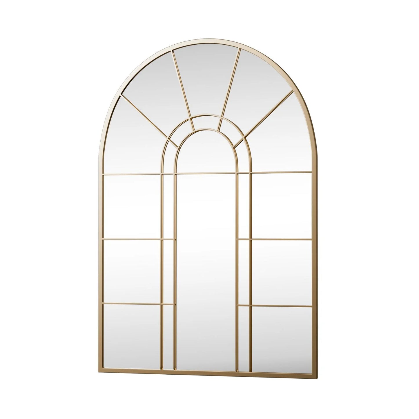 Lirago 42" x 28" Arched Decorative Mirror Metal Window Pane Wall Mirror, Gold