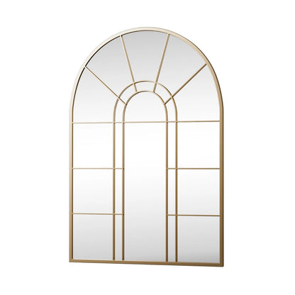 Lirago 42" x 28" Arched Decorative Mirror Metal Window Pane Wall Mirror, Gold