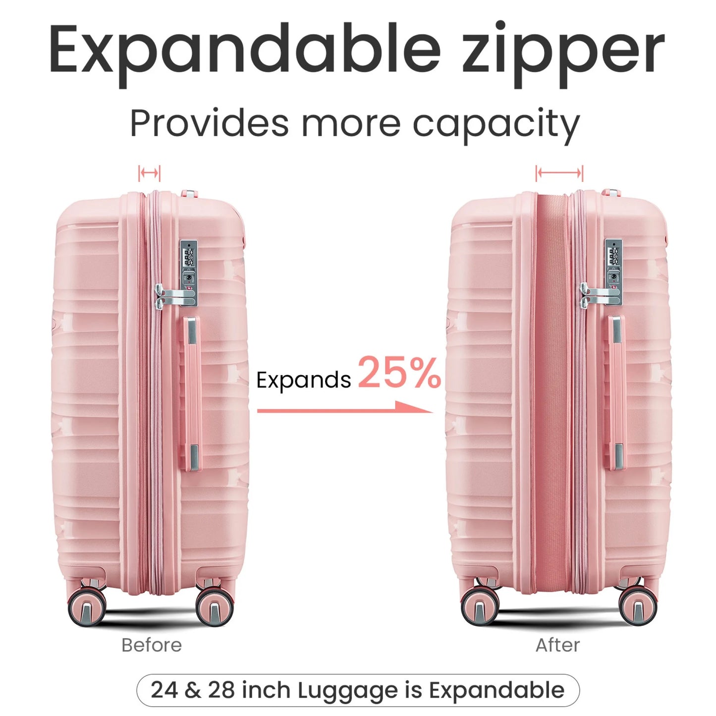 Luggage 4 Piece Sets(14/20/24/28), Hard Shell Lightweight TSA Lock Carry on Expandable Suitcase with Spinner Wheels