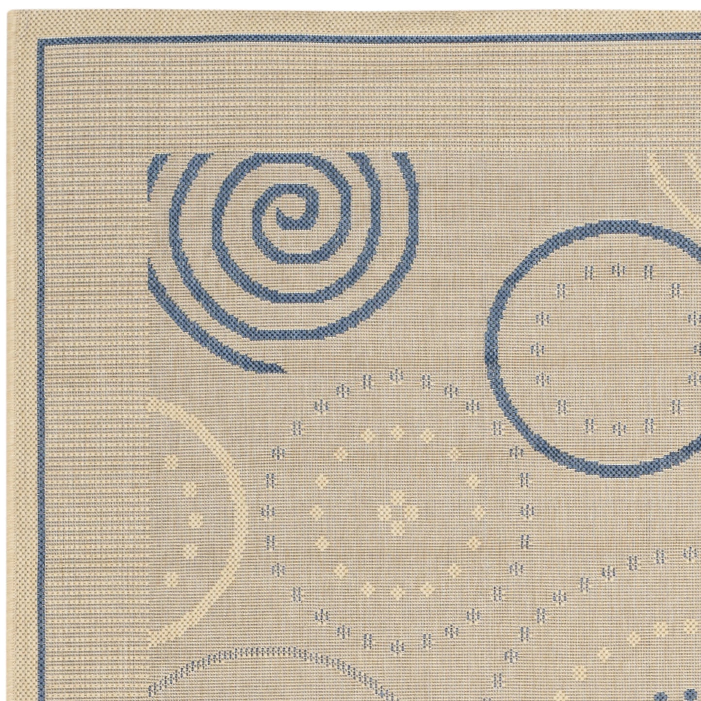SAFAVIEH Courtyard Hugo Geometric Indoor/Outdoor Area Rug, 6'7" x 9'6", Natural/Blue