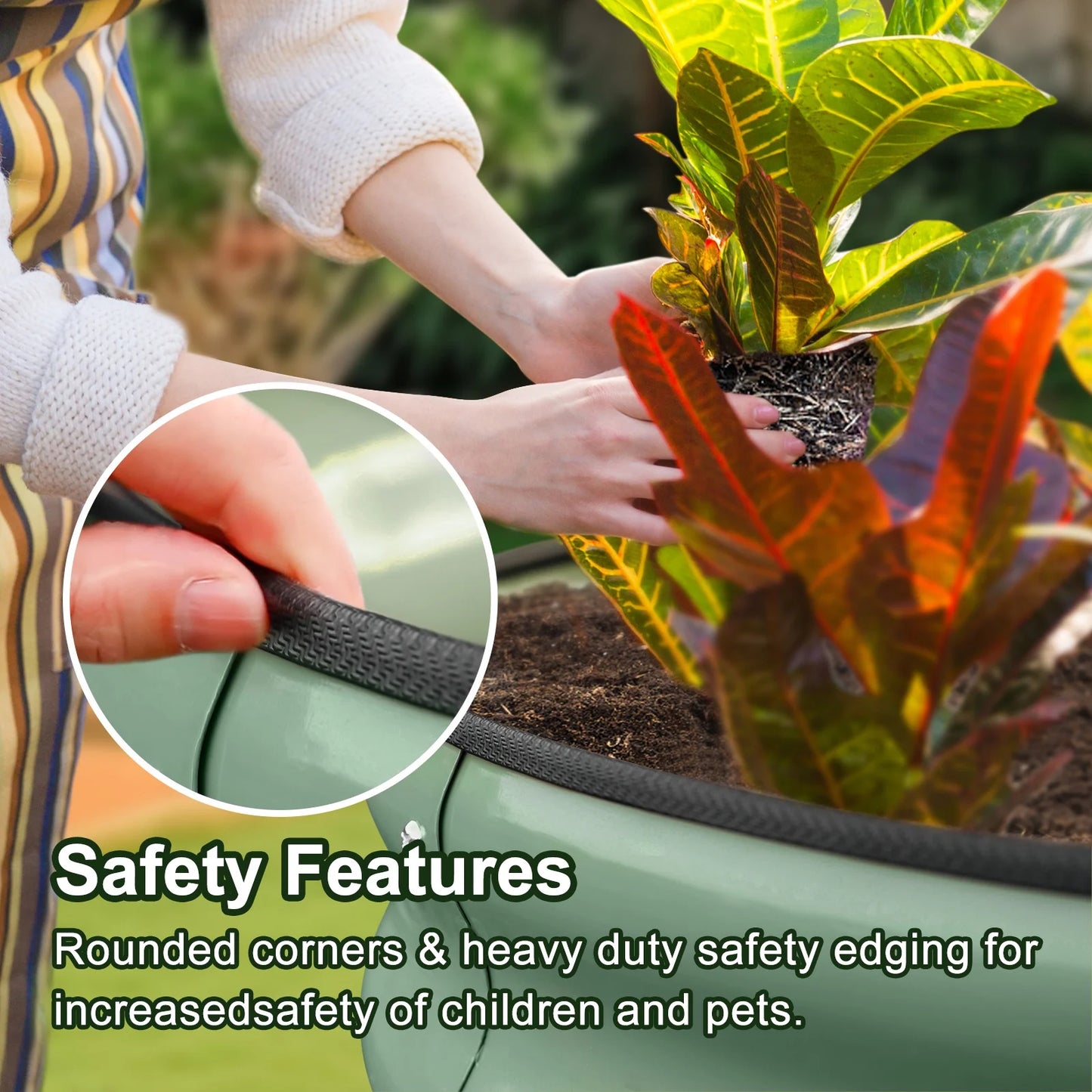 HOOFUN 17" Tall Metal Raised Garden Bed, 9 in 1 Garden Raised 8ftX2ft Garden Bed Kits for Vegetables Flowers, Oval Outdoor Planter Box w/6 Support Bars - Olive Green