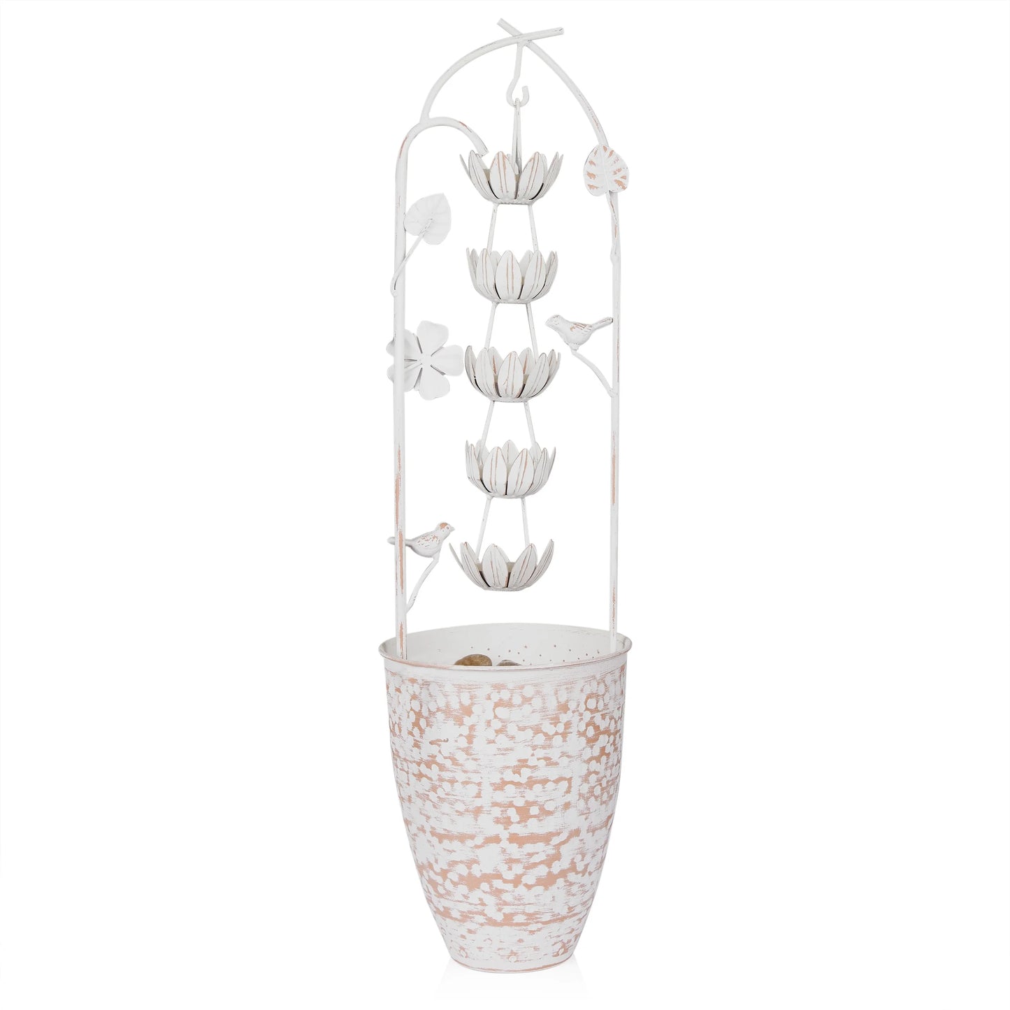Alpine Corporation Metal White Rustic Outdoor Electric Fountain with Flower
