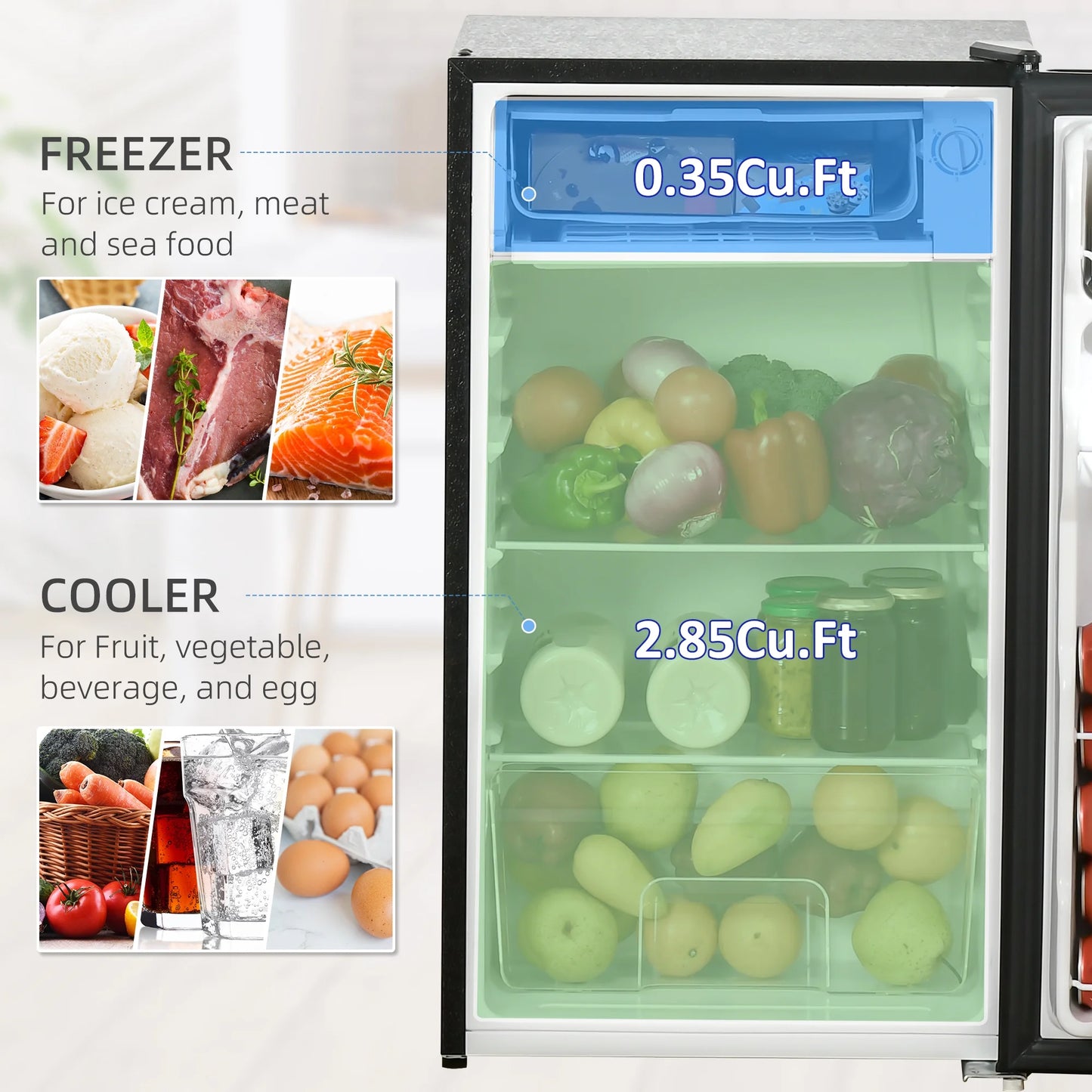 Homiyad 3.2 Cu.Ft Mini Fridge with Freezer, Single Door Compact Refrigerator with Adjustable Thermostat, Shelf and Reversible Door for Bedroom, Dorm, Home Office, Energy Efficient, Black