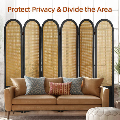 Aletheiawu 6 Panel Rattan Room Divider and Folding Privacy Screens, No Installation Required, Black