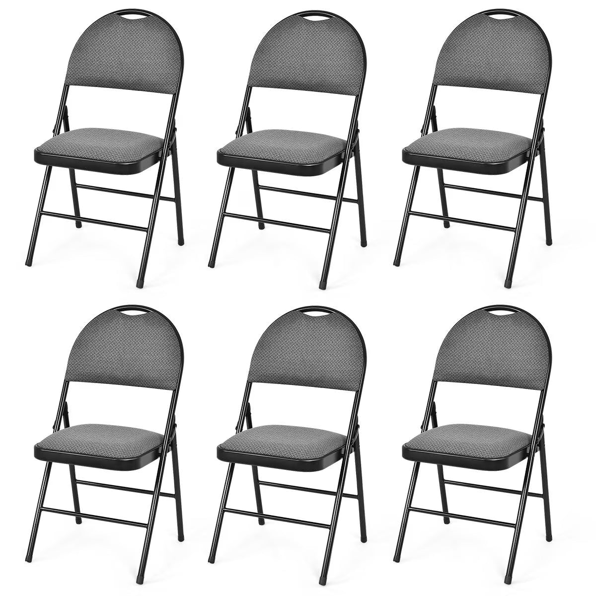Giantex 6-Piece Commercial Folding Chairs w/Upholstered Padded Seat & Back, Fabric Seating for Home Office Wedding Party, Grey