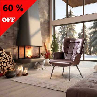 Unikome Livingroom Chairs Mid-Century Modern Accent Chair, Faux Leather Wingback Accent Chair PU Leather Accent Chair for Home Office/Living Room/Bedroom, Brown