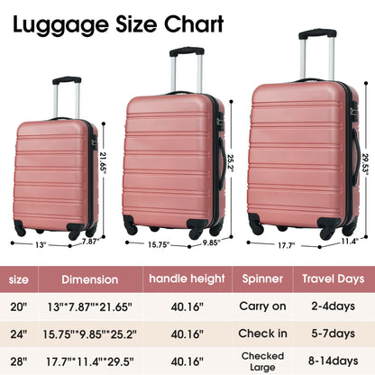 RONSHIN 3pcs/set Suitcase Luggage Set Hardside Spinner Suitcase with TSA Lock And 360° Spinner Wheels 20" 24" 28" for Travel Camping Outdoor