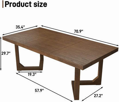 70 Inch Solid Wood Dining Table for 6-8 People, Modern Farmhouse Kitchen Table Rectangular Table for Dining Room, Home Office, Living Room