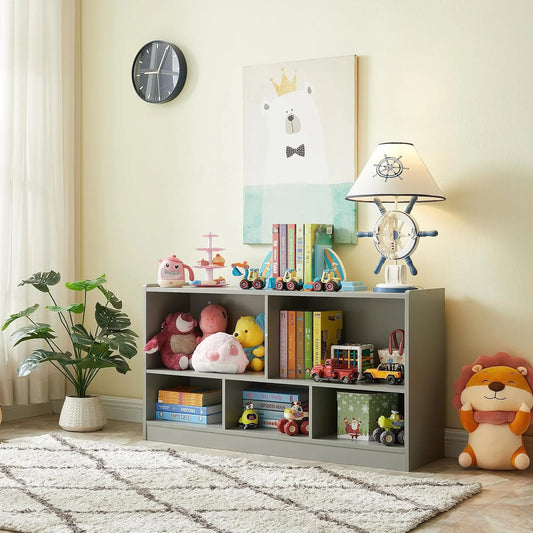 Toy Organizers and Storage, 5-Section Kids Bookshelf for Organizing Books Toys, School Classroom Wooden Storage Cabinet for Children's Room, Playroom, Nursery