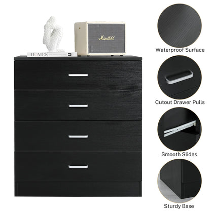 SYNGAR Black 4 Drawer Dresser, Chest of Drawers for Bedroom, Modern Storage Cabinet Dresser Organizer Unit with Handle for Living Room, Closet, Hallway, Nursery