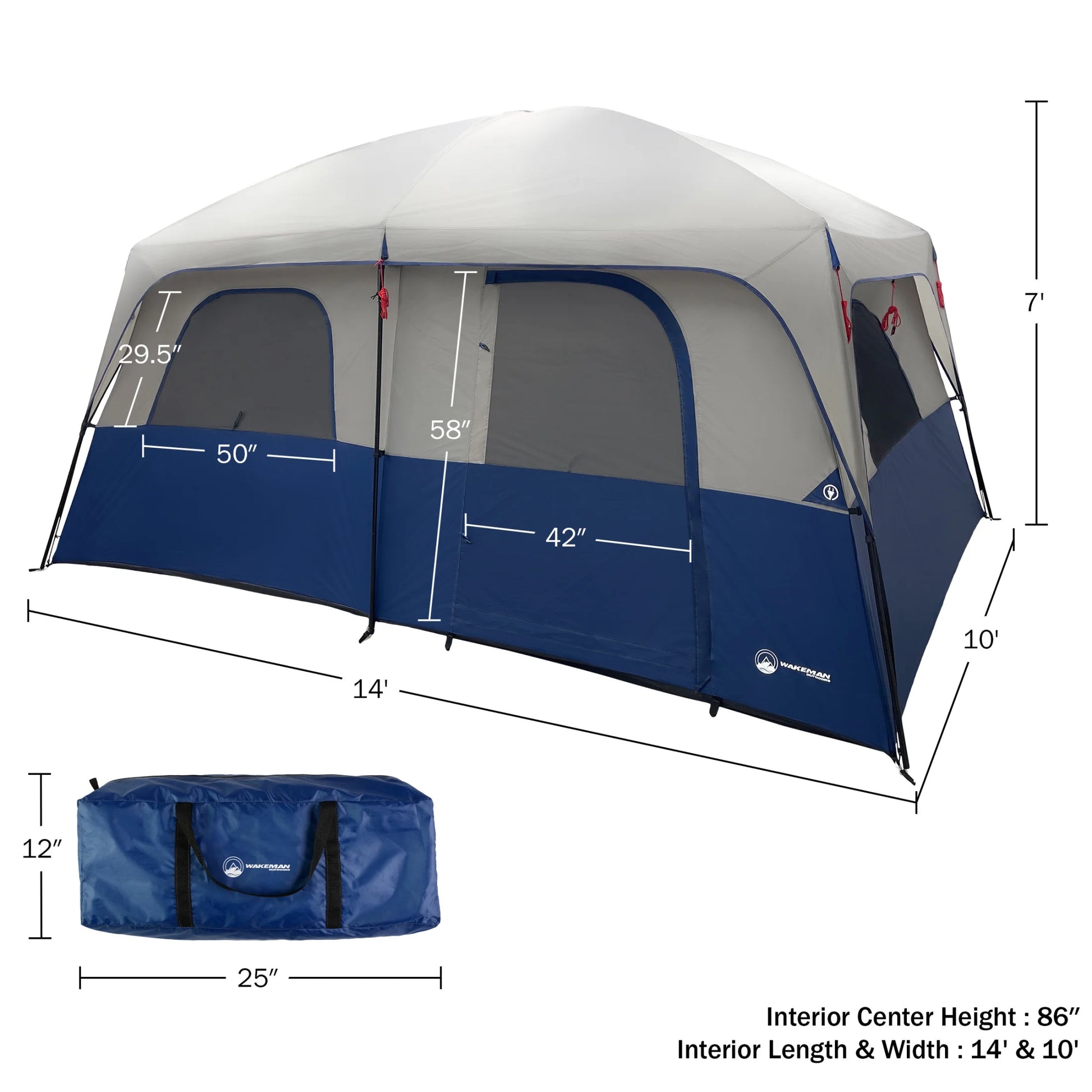 Wakeman Outdoors 10 Person Camping Tent with Room Divider and Rainfly, Navy
