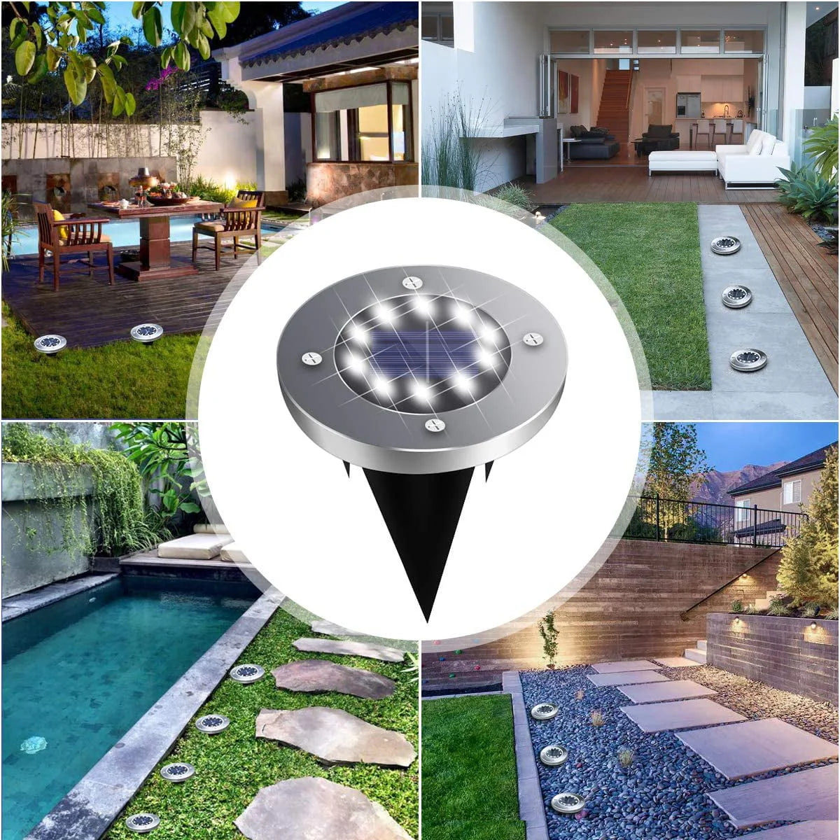 Solar Garden Lights Outdoor 16 LED In-ground Lights Landscape Lighting Stainless Steel Pathway Lights for Walkway Patio Yard Lawn Driveway Flowerbed Courtyard,(4 Pack)