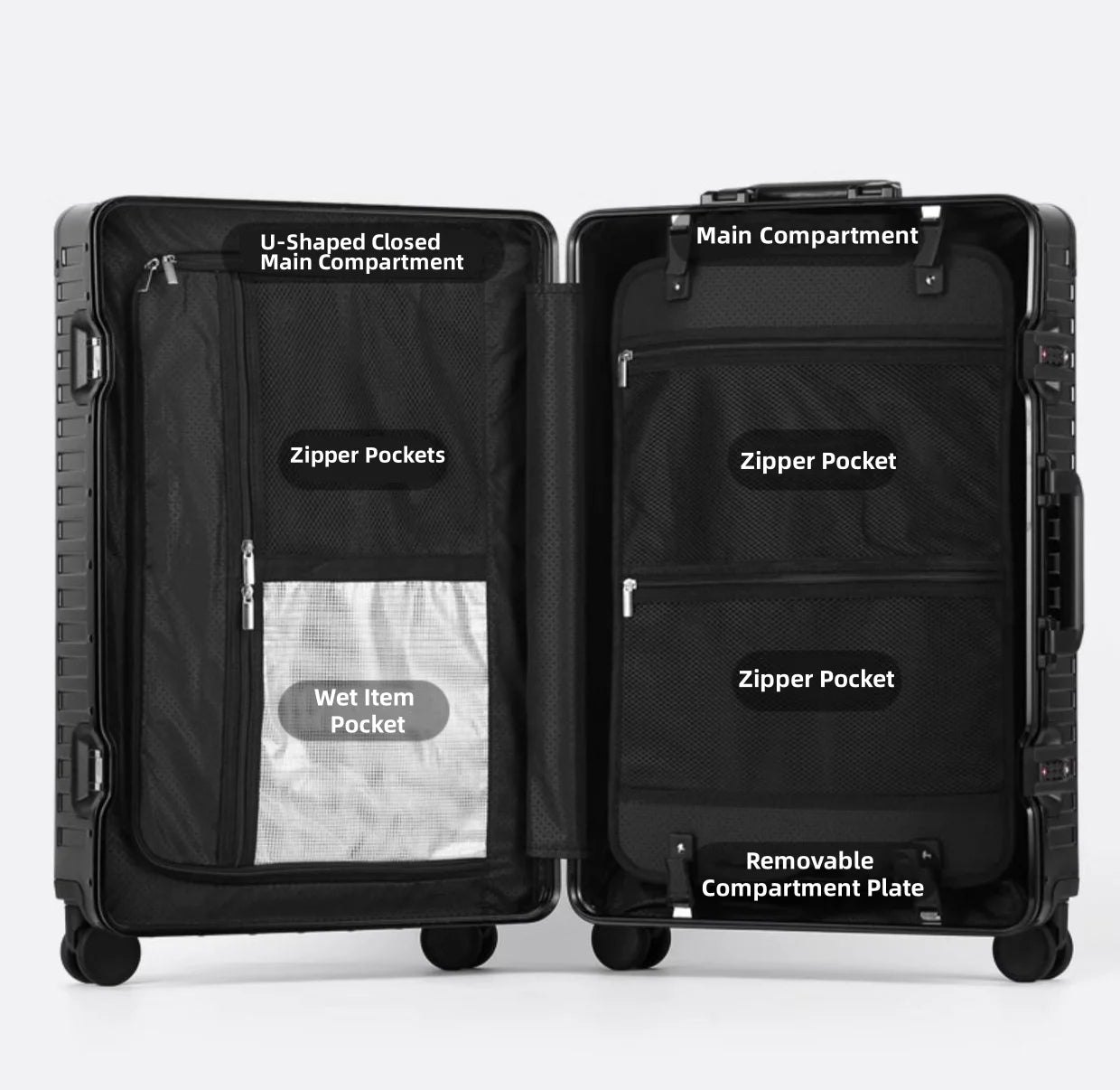 All Aluminum Magnesium Hardshell Carry On Luggage with Lock, Airline Approved Hardside Carry on Suitcase with Spinner Wheels, Checked Metal Rolling Luggage Case for Travel, Business