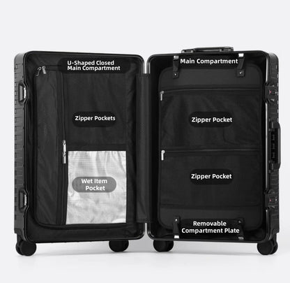 All Aluminum Magnesium Hardshell Carry On Luggage with Lock, Airline Approved Hardside Carry on Suitcase with Spinner Wheels, Checked Metal Rolling Luggage Case for Travel, Business