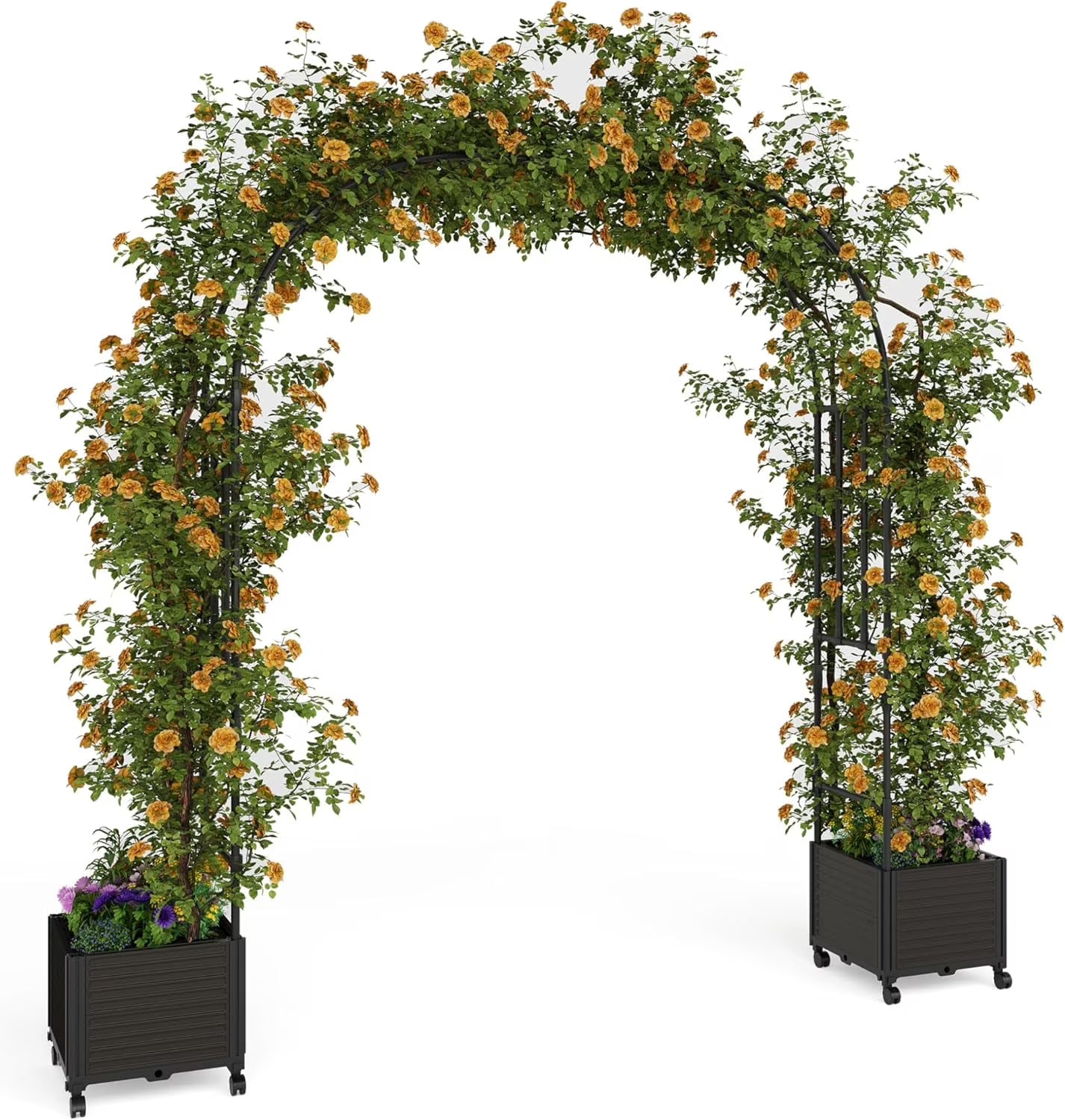 Garvee Metal Garden Arch Trellis for Climbing Plants, 2 Raised Planter Box, 78.73*15.74*94.5", Black