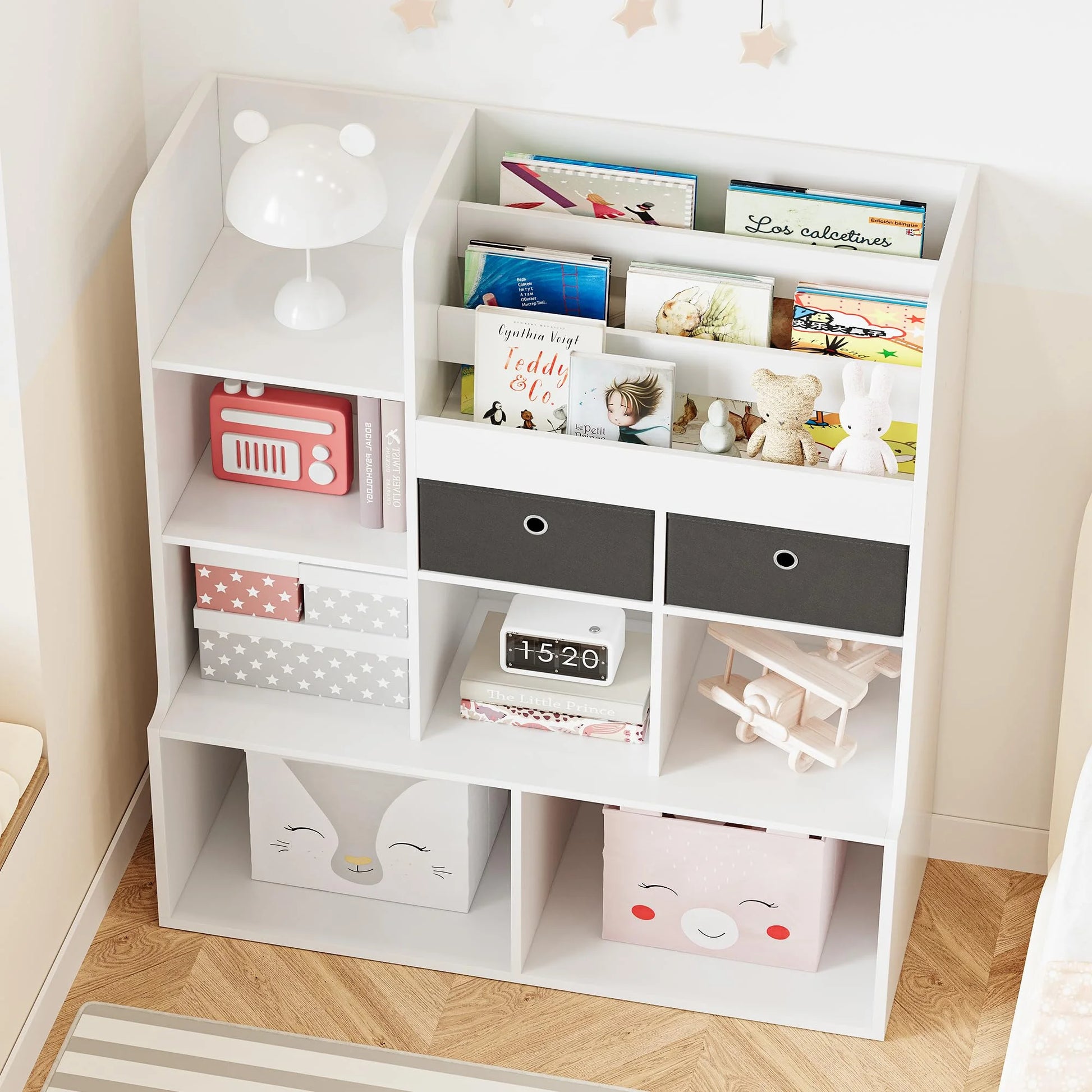 Toy Storage Organizer 47.8in Kids Bookshelf with Drawers Modern Bookcase with Cubbies Floor Storage Cabinet Wooden Toy Chest Playroom, Classroom, Nursery, Kids Room (White)