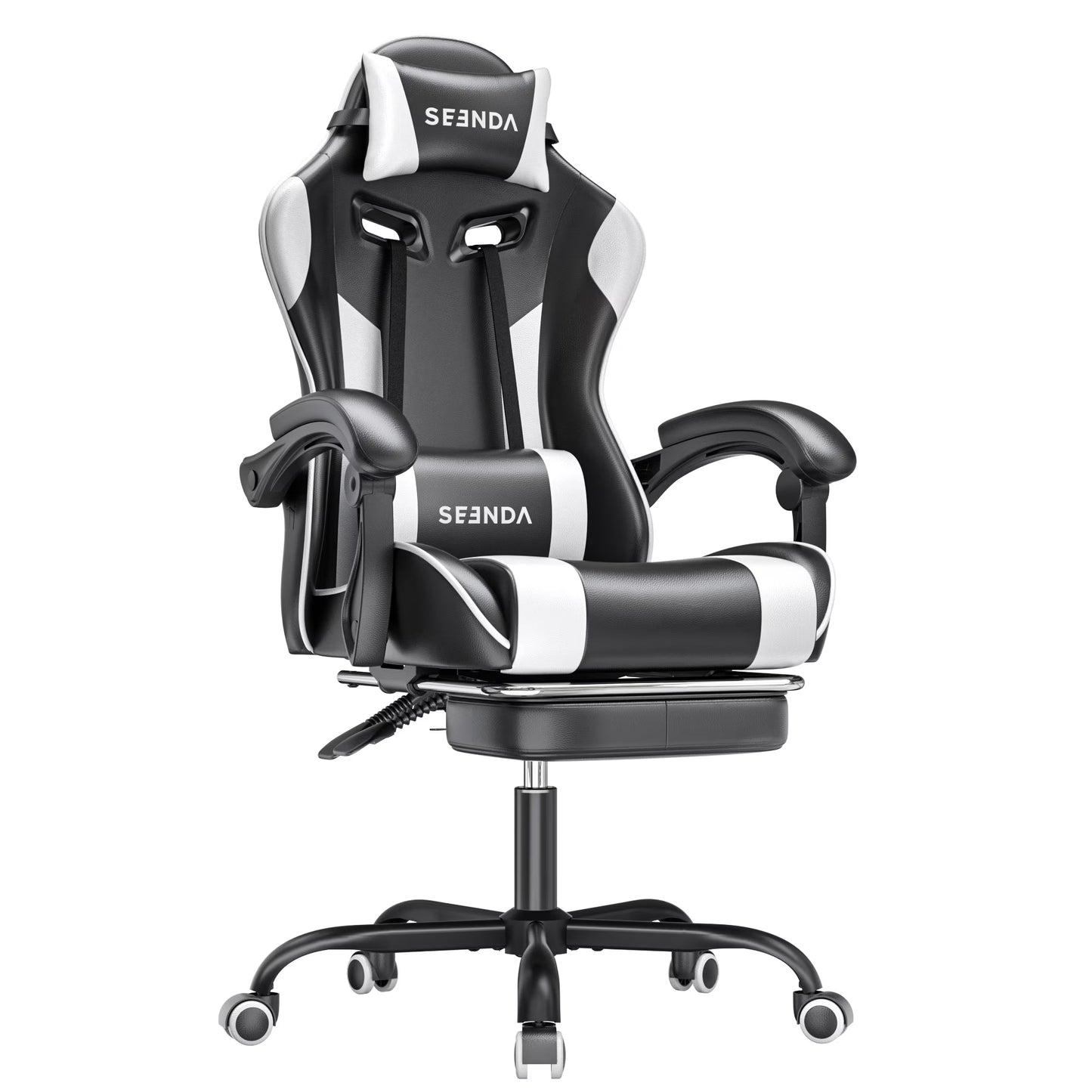 Gaming Chair, Seenda Computer Office Chair, Linkage Armrests and Footrest, High Back Ergonomic Home Office Desk Chair with Lumbar Support Task Chair, Red
