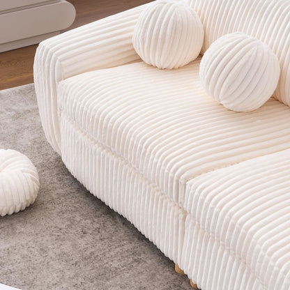 84" White Corduroy Loveseat Sofa, Modern Sectional Couch for Living Room, Apartment, Bedroom & Home Office, Solid Wood Frame, Comfortable Upholstered Seat