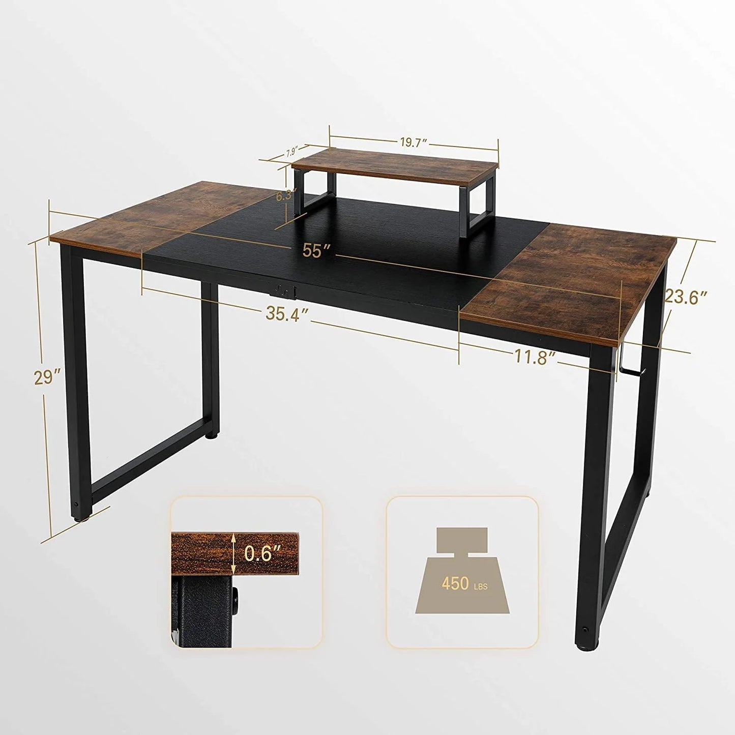 Arlopu 55'' Computer Desk with Monitor Stand, Home Office Desk, Sturdy Writing Study Table PC Laptop Table with Headphone Hook