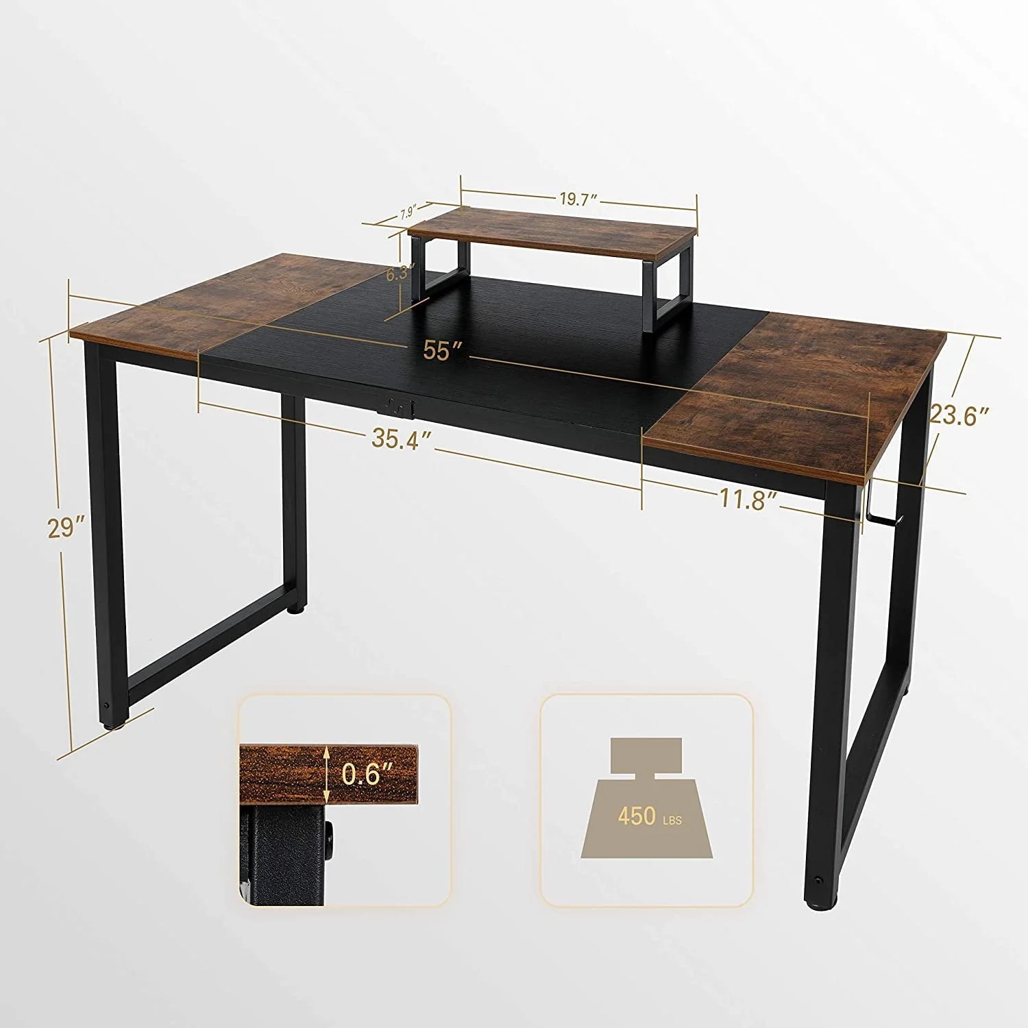Arlopu 55'' Computer Desk with Monitor Stand, Home Office Desk, Sturdy Writing Study Table PC Laptop Table with Headphone Hook