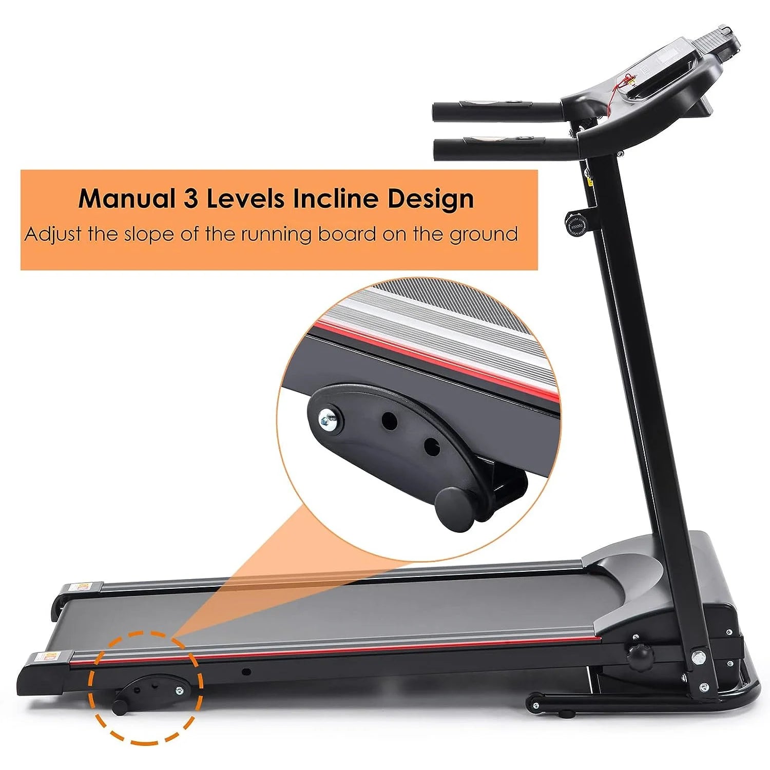 2.5HP Folding Maual incline Treadmill with MP3 Speaker Running Walking Jogging High Weight Capacity Exercise Machine 12 Automatic Programs for Home Office,Black